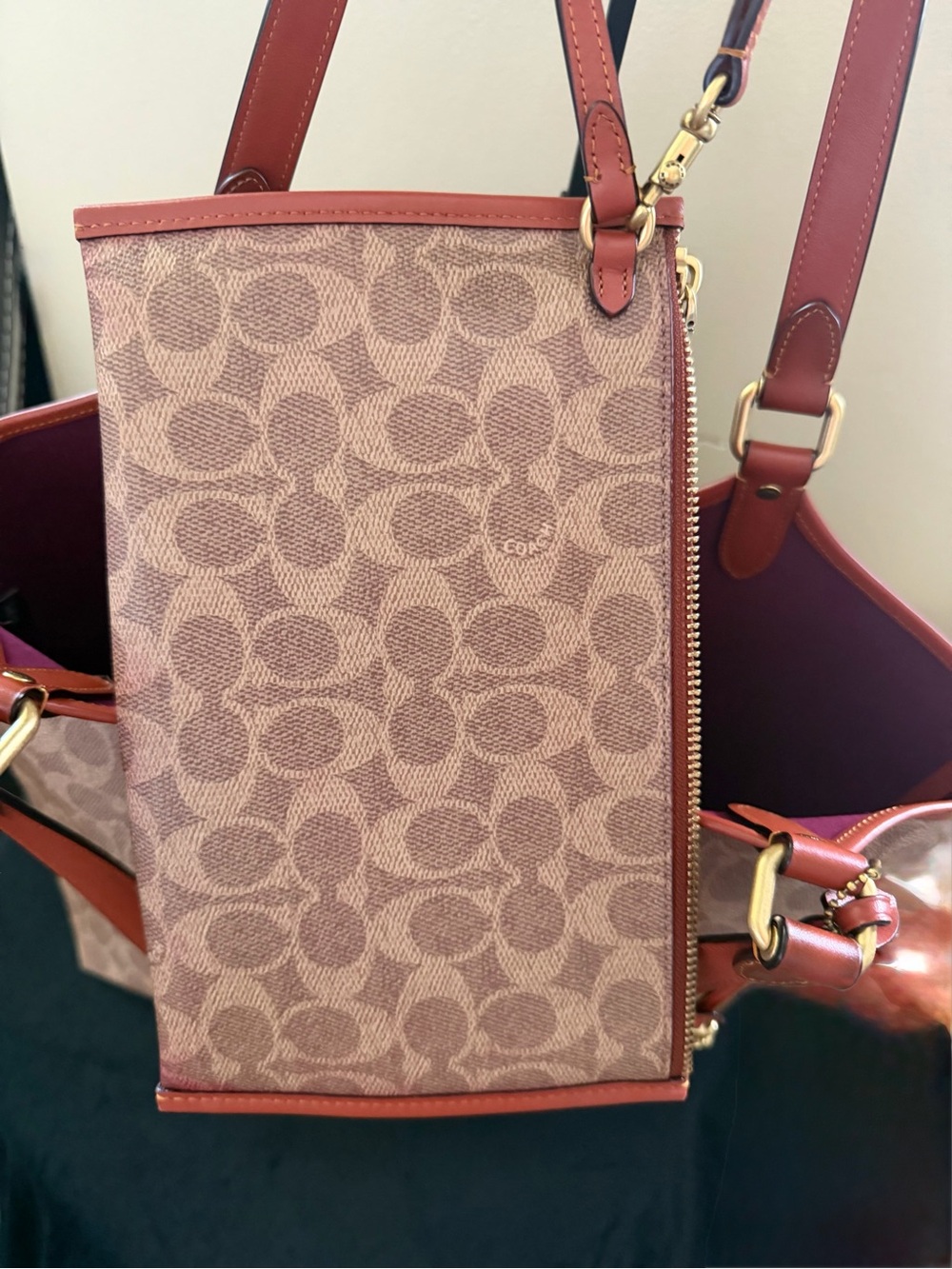 Coach Signature Canvas Floral Appliqué Tote in Brown/Rust - Picture 6 of 8